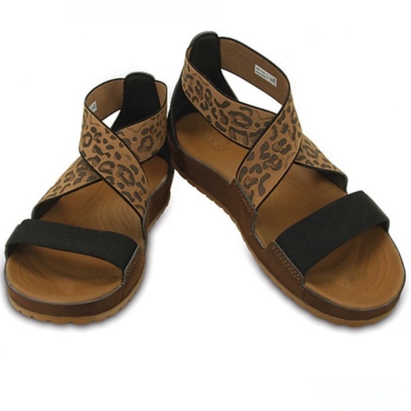 CROCS Shoes - Crocs Anna Ankle Strap Leopard Print Sandals